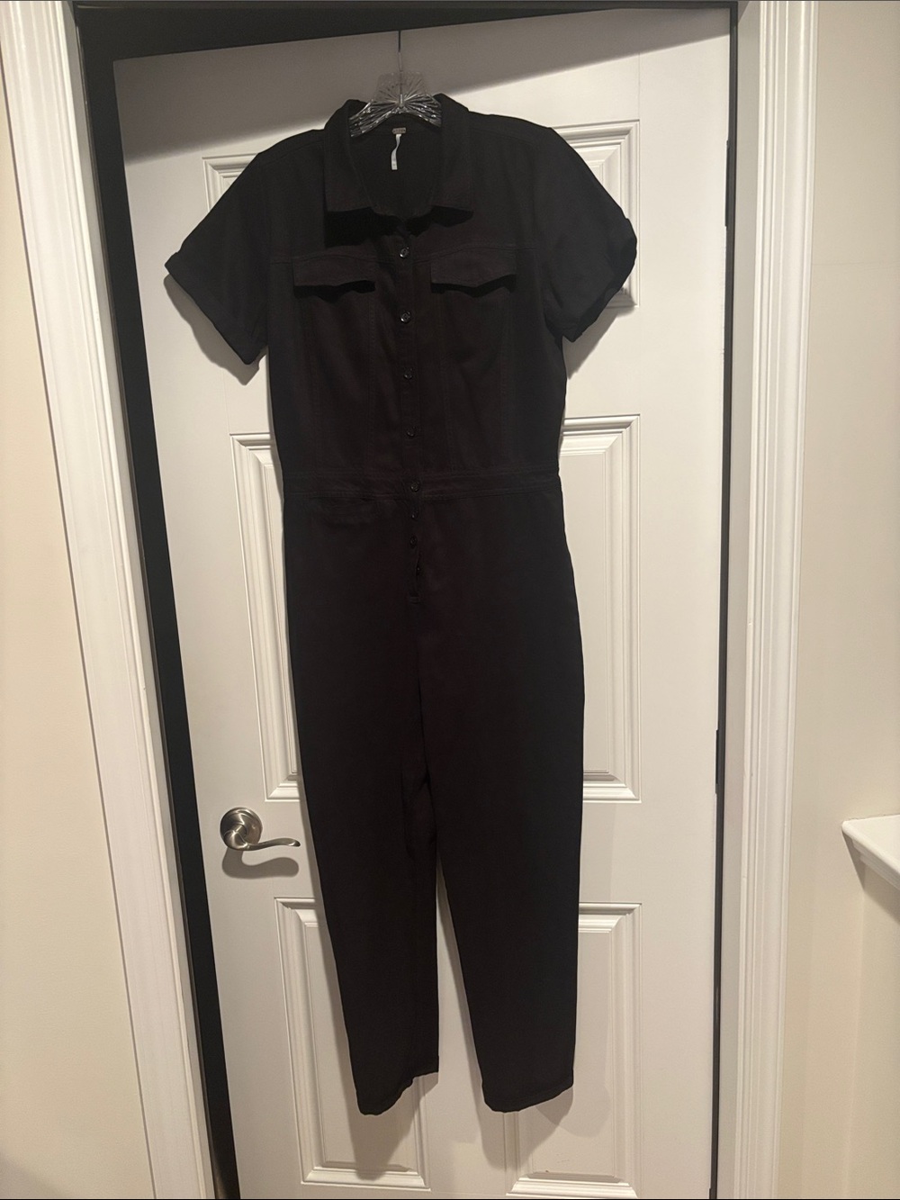 Black Short-Sleeve Utility Jumpsuit